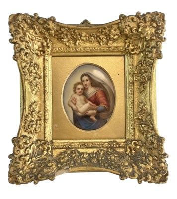 Lot 37 - AFTER RAPHAEL - SISTINE MADONNA - 19TH CENTURY MINIATURE PORTRAIT ON PORCELAIN