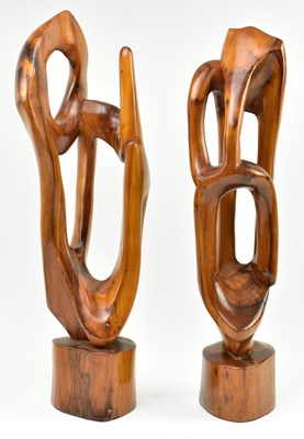 Lot 119 - CONTEMPORARY PAIR OF POLISHED ELM CARVINGS
