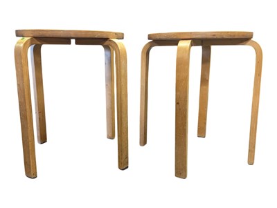 Lot 623 - PAIR RETRO ALVAR AALTO STYLE BENTWOOD STOOLS