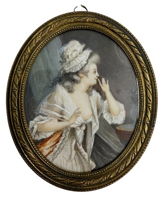 Lot 92 - FRENCH 19TH CENTURY WATERCOLOUR ON IVORY MINIATURE PORTRAIT OF LADY