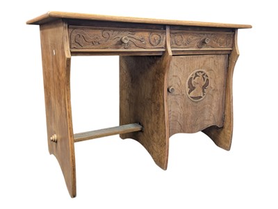 Lot 862 - VINTAGE MID CENTURY DUTCH CARVED OAK WRITING DESK