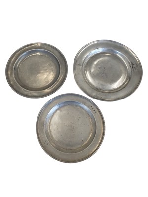 Lot 292 - THREE 18TH CENTURY PEWTER CHARGES