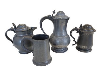 Lot 295 - COLLECTION OF 18TH & 19TH CENTURY PEWTER LIDDED JUGS & TANKARDS