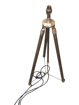 Lot 793 - 19TH CENTURY CONVERTED BRASS TRIPOD LIGHT STAND