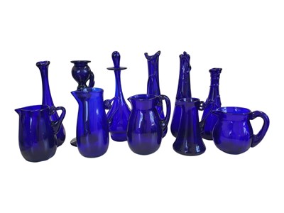 Lot 79 - BRISTOL BLUE GLASS - COLLECTION OF 20TH CENTURY VINTAGE VASES, JUGS, & PERFUME BOTTLE