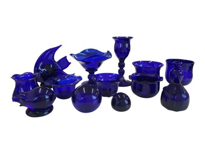Lot 80 - BRISTOL BLUE GLASS - COLLECTION OF 20TH CENTURY VINTAGE BOWLS, PAPERWEIGHTS, ETC