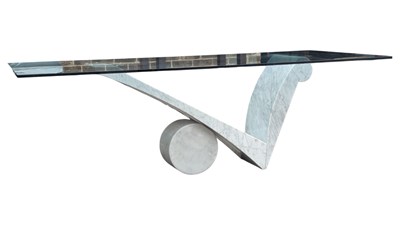 Lot 628 - LARGE CONTEMPORARY HIGH END DESIGNER MARBLE & GLASS DINING TABLE
