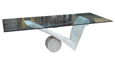 Lot 628 - LARGE CONTEMPORARY HIGH END DESIGNER MARBLE & GLASS DINING TABLE