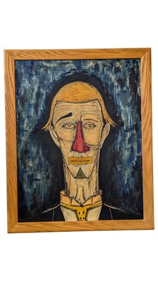 Lot 306 - AFTER BERNARD BUFFET (FRENCH 1928-1999) - LE CLOWN MID CENTURY OIL ON BOARD