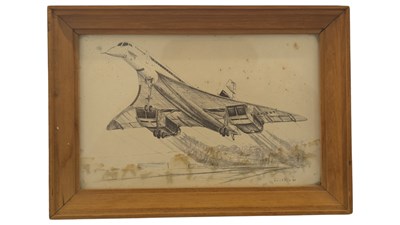 Lot 309 - SMALL VINTAGE 20TH CENTURY PENCIL DRAWING OF CONCORDE