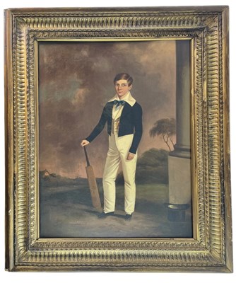 Lot 260 - 19TH CENTURY SCHOOL - SIR EMILIUS BAYLEY AS A BOY WITH CRICKET BAT- OIL ON CANVAS