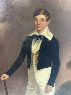 Lot 260 - 19TH CENTURY SCHOOL - SIR EMILIUS BAYLEY AS A BOY WITH CRICKET BAT- OIL ON CANVAS
