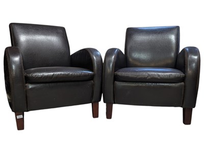 Lot 649 - PCL COLLECTION - PAIR OF DARK LEATHER UPHOLSTERED TUB ARMCHAIRS