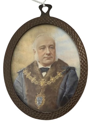 Lot 63 - LATE 19TH CENTURY IVORY MINIATURE PORTRAIT OF NATHANIEL PAGE, MAYOR OF CROYDON