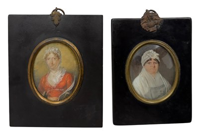 Lot 67 - ENGLISH 19TH CENTURY SCHOOL - TWO IVORY MINIATURE PORTRAITS OF LADIES