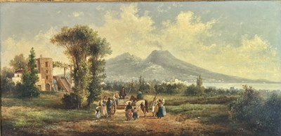 Lot 279 - 19TH CENTURY SCHOOL - GULF OF NAPLES & MT VESUVIUS - OIL ON CANVAS PAINTING