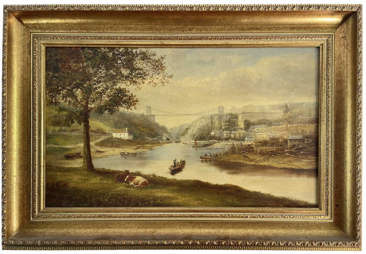 Lot 320 - HENRY HARRIS (1852-1926) - CLIFTON SUSPENSION BRIDGE - OIL ON CANVAS PAINTING