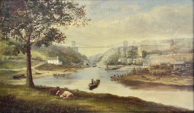 Lot 320 - HENRY HARRIS (1852-1926) - CLIFTON SUSPENSION BRIDGE - OIL ON CANVAS PAINTING