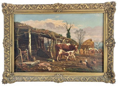 Lot 317 - ATTR. JOHN FREDERICK HERRING JR - FARMYARD WITH COWS - OIL ON CANVAS PAINTING