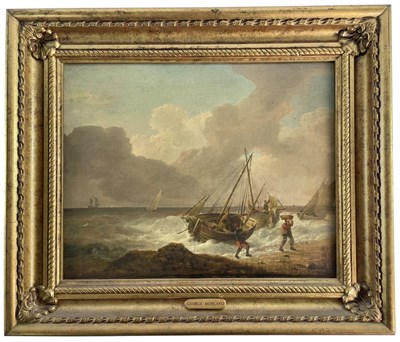 Lot 411 - ATTR. GEORGE MORLAND (1763-1804) - FISHERMEN AT SHORE - 18TH CENTURY OIL ON CANVAS