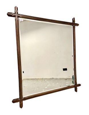 Lot 394 - LARGE ARTS & CRAFTS EARLY 20TH CENTURY CARVED OAK WALL MIRROR