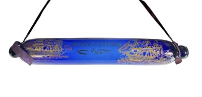 Lot 33 - 19TH CENTURY BRISTOL BLUE GLASS ROLLING PIN WITH NAUTICAL DECORATIONS