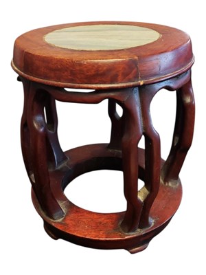 Lot 319 - EARLY 20TH CENTURY CHINESE HARDWOOD SMALL BARREL STYLE STOOL