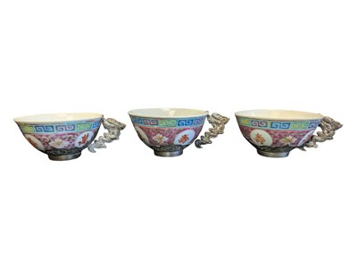 Lot 126 - THREE 19TH CENTURY CHINESE FAMILLE ROSE PORCELAIN BOWLS