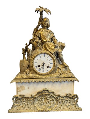 Lot 369 - 19TH CENTURY FRENCH POTONIE GILT ORMOLU FIGURE MANTEL CLOCK