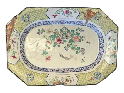 Lot 348 - 18TH CENTURY CANTON ENAMEL OCTAGONAL TRAY / PLATTER