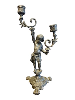 Lot 316 - 20TH CENTURY VINTAGE METAL IRON CHERUB CANDELABRA CANDLESTICK HOLDER