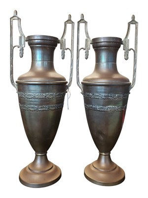 Lot 337 - PAIR OF ENGLISH BRASS 19TH CENTURY URNS