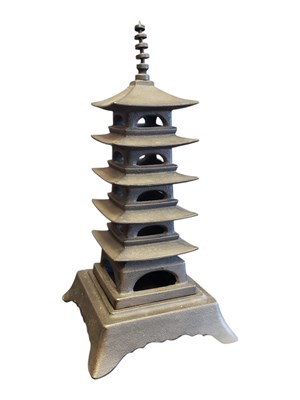 Lot 317 - LATE 20TH CENTURY VINTAGE CAST IRON JAPANESE PAGODA CANDLE LIGHT HOLDER