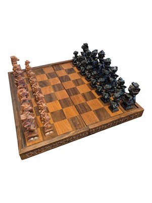 Lot 351 - LATE 20TH CENTURY VINTAGE BALINESE WOODEN CHESS SET