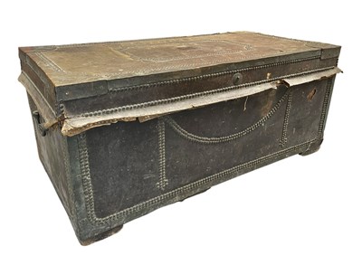 Lot 493 - LATE 19TH CENTURY VICTORIAN LEATHER & BRASS STUDDED TRAVEL TRUNK