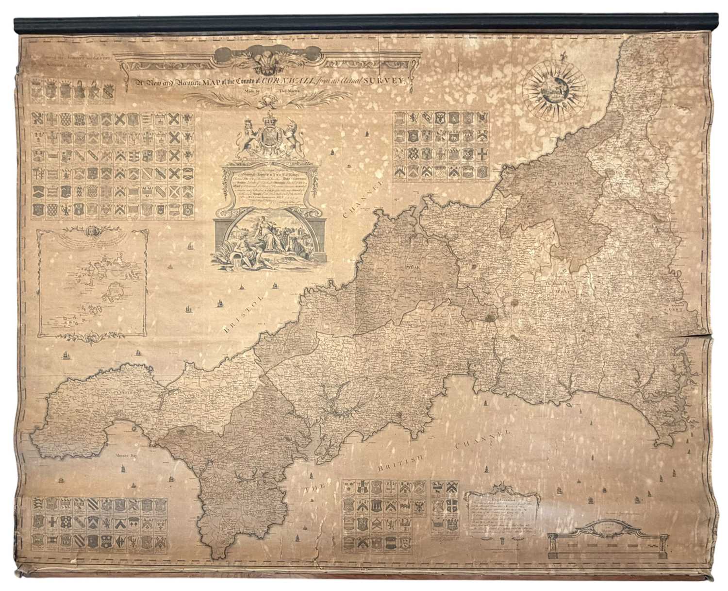 Lot 300 - THOMAS MARTYN - NEW & ACCURATE MAP OF CORNWALL - 1784 W. FADE LINEN BACK MAP