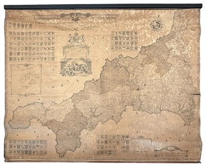 Lot 300 - THOMAS MARTYN - NEW & ACCURATE MAP OF CORNWALL - 1784 W. FADE LINEN BACK MAP