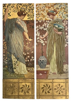 Lot 378 - PAIR OF PRE RAPHAELITE STYLE AESTHETIC MOVEMENT HAND PAINTED PANELS