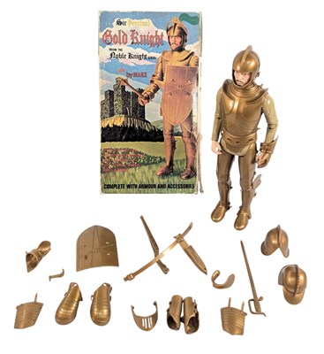 Lot 744 - LOUIS MARX - BOXED SIR PERCIVAL GOLD KNIGHT FIGURE
