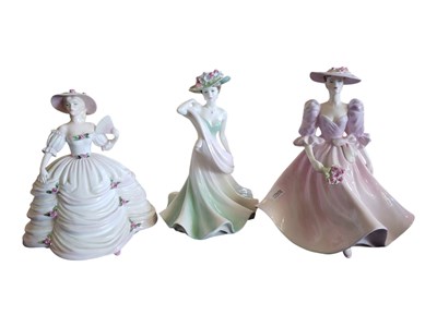 Lot 97 - COALPORT - THREE LATE 20TH CENTURY FINE BONE CHINA LADIES OF FASHION FIGURES