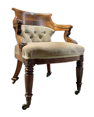 Lot 562 - 19TH CENTURY MAHOGANY BUTTONED BACK SALON ARMCHAIR / DESK CHAIR