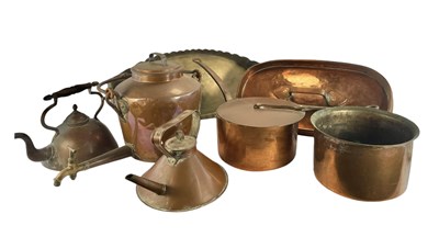 Lot 98 - SEVEN 19TH CENTURY COPPER KITCHEN ITEMS, TO INCLUDE JOSEPH SANKEY & SONS