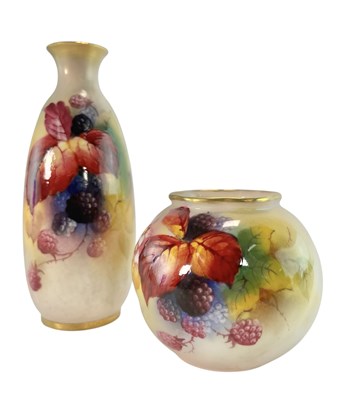 Lot 41 - KITTY BLAKE FOR ROYAL WORCESTER - TWO HAND PAINTED PORCELAIN AUTUMN VASES