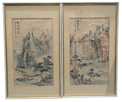 Lot 105 - PAIR OF 20TH CENTURY CHINESE INK & COLOUR 'LANDSCAPE' PAINTING ON PAPER 山水画两幅