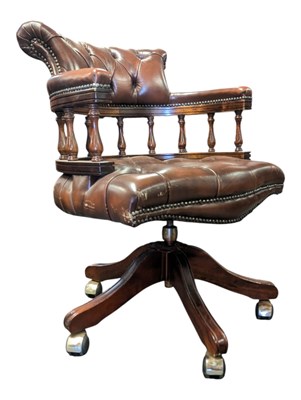 Lot 777 - LATE 20TH CENTURY RED LEATHER CHESTERFIELD CAPTAIN'S OFFICE CHAIR