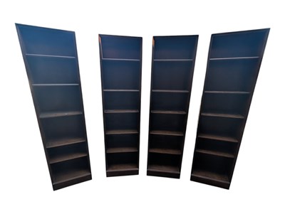 Lot 636 - FOUR MODERN OAK UPRIGHT PEDESTAL BOOKCASES