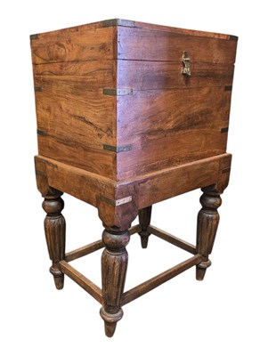 Lot 771 - 20TH CENTURY HARDWOOD CAMPAIGN STYLE CELLARET ON STAND