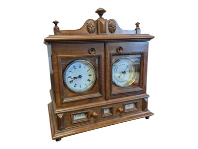 Lot 357 - CARVED WALNUT DESK CLOCK BAROMETER COMPENDIUM
