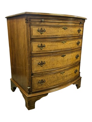 Lot 773 - QUEEN ANNE REVIVAL WALNUT BOW FRONTED BACHELORS CHEST OF DRAWERS