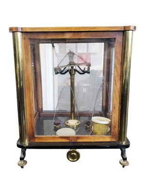 Lot 434 - 19TH CENTURY VICTORIAN CASED SET OF SCIENTIFIC SCALES